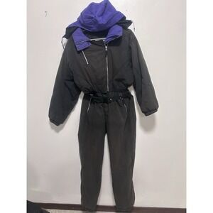 Vintage Obermeyer Insulated One Piece Snow Ski Suit Faded Black Purple Women's 8